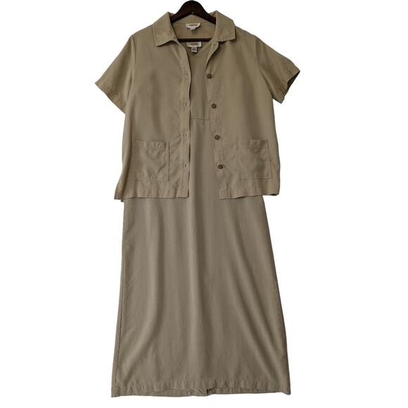 Talbots Maxi Dress W/ Matching Jacket Womens Size 8 Lyocell Beige Minimalist VTG - Picture 1 of 11